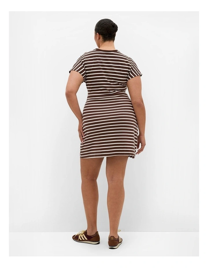 Plus Size Claire Stripe Side Tie Mini Dress in Chocolate image 2
