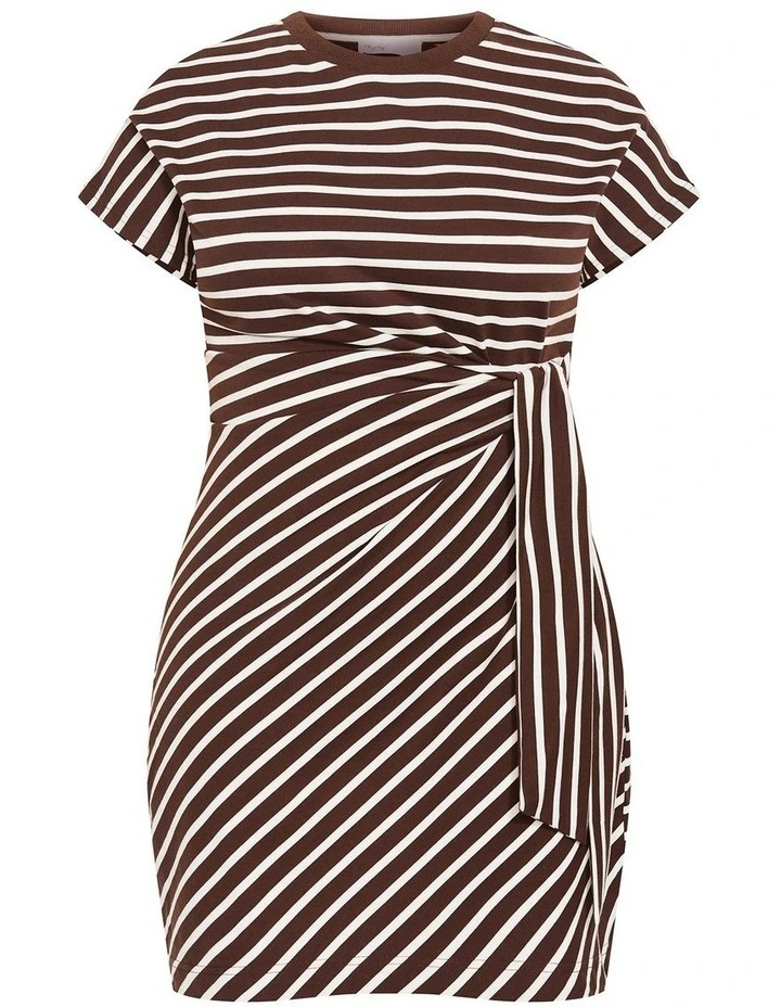 Plus Size Claire Stripe Side Tie Mini Dress in Chocolate image 3