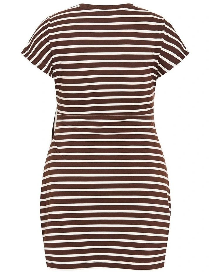 Plus Size Claire Stripe Side Tie Mini Dress in Chocolate image 4