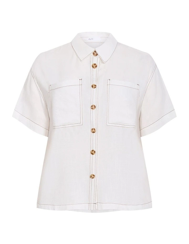 Plus Size Tia Stitch Detail Shirt in Ivory image 3