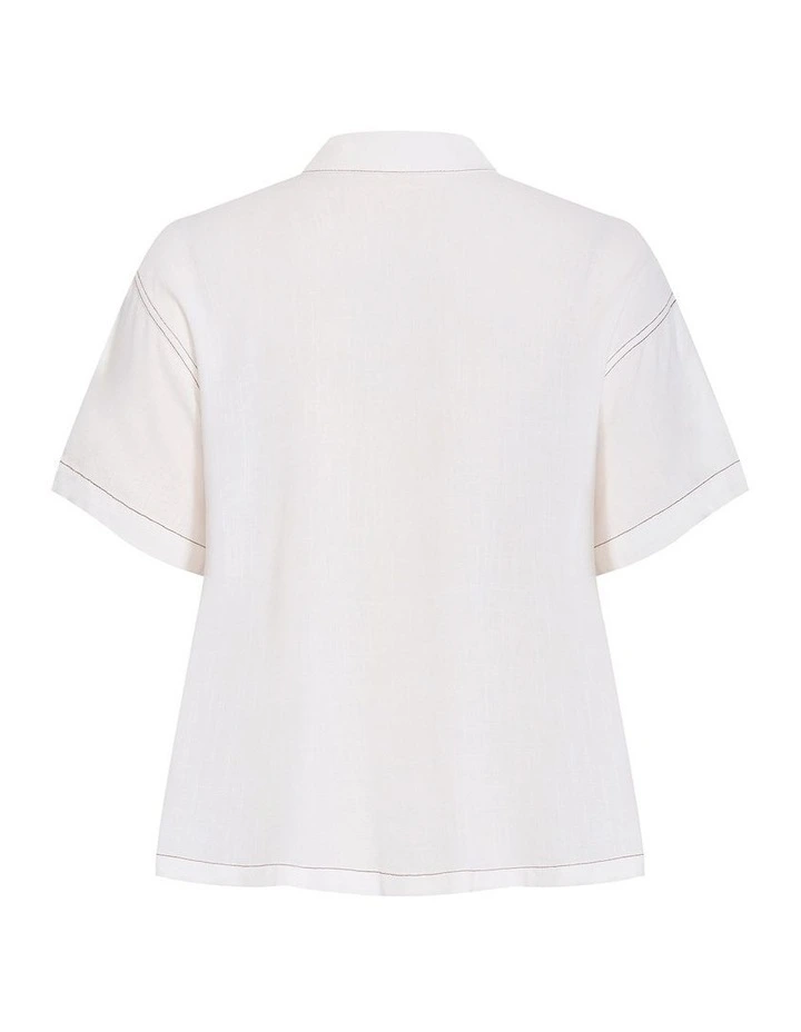 Plus Size Tia Stitch Detail Shirt in Ivory image 4