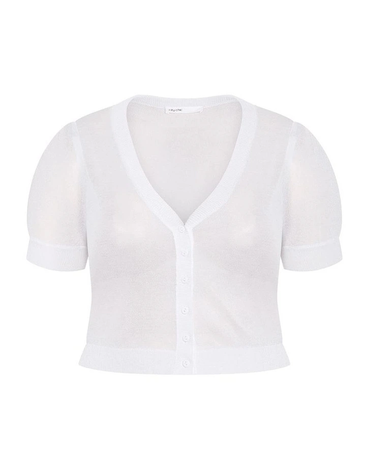 Plus Size Tara Short Sleeve Crop Cardigan in Ivory image 3