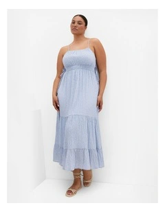Plus Size Ditsy Print Tiered Maxi Dress in Blue