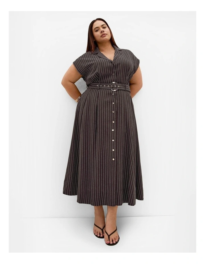 Plus Size Eva Belted Stripe Dress in Chocolate image 1