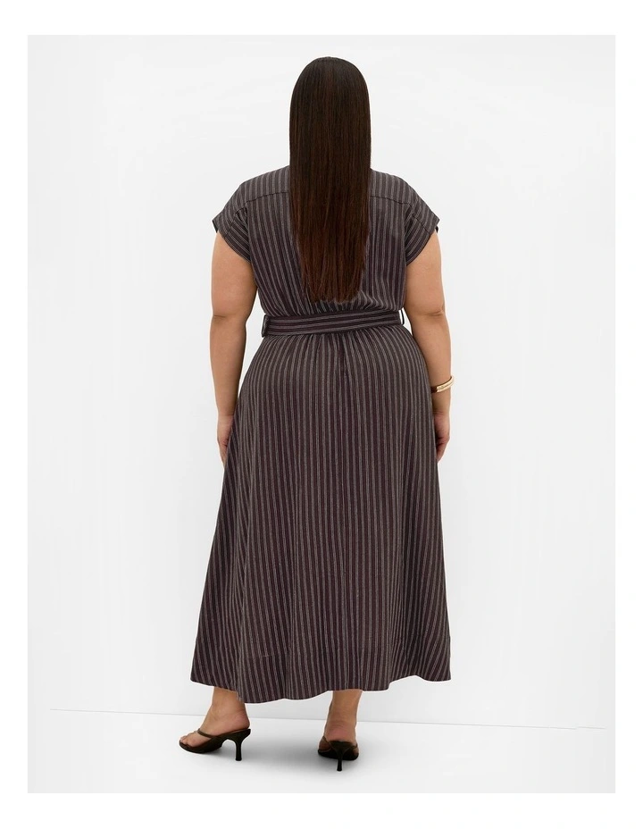 Plus Size Eva Belted Stripe Dress in Chocolate image 2