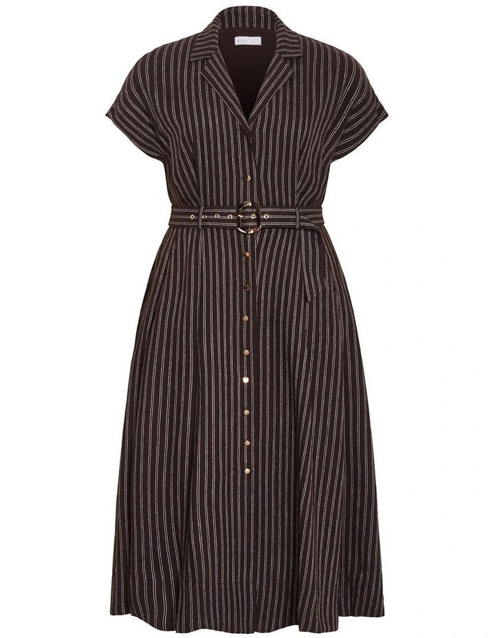 Plus Size Eva Belted Stripe Dress in Chocolate image 3