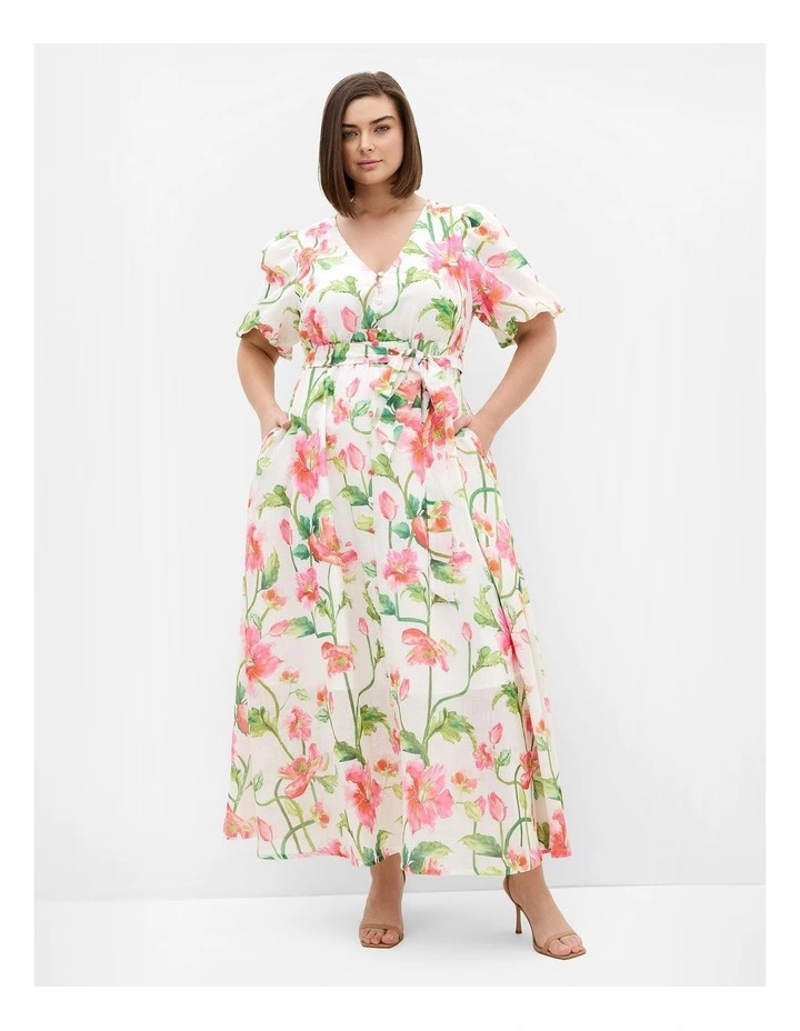 Plus Size Jamie Floral Print Maxi Dress in White image 1