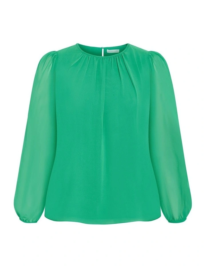 Plus Size Kelly Sheer Sleeve Top in Kelly Green image 3