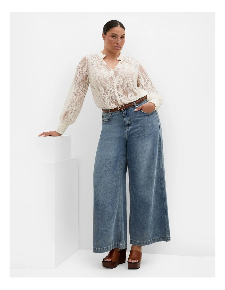 Plus Size Liv Sheer Lace Long Sleeve Blouse in Ivory image 1