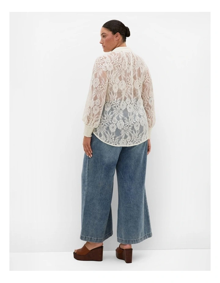 Plus Size Liv Sheer Lace Long Sleeve Blouse in Ivory image 2