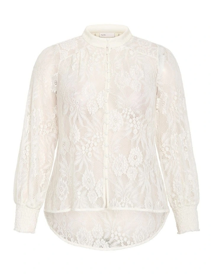 Plus Size Liv Sheer Lace Long Sleeve Blouse in Ivory image 3