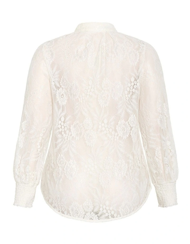 Plus Size Liv Sheer Lace Long Sleeve Blouse in Ivory image 4