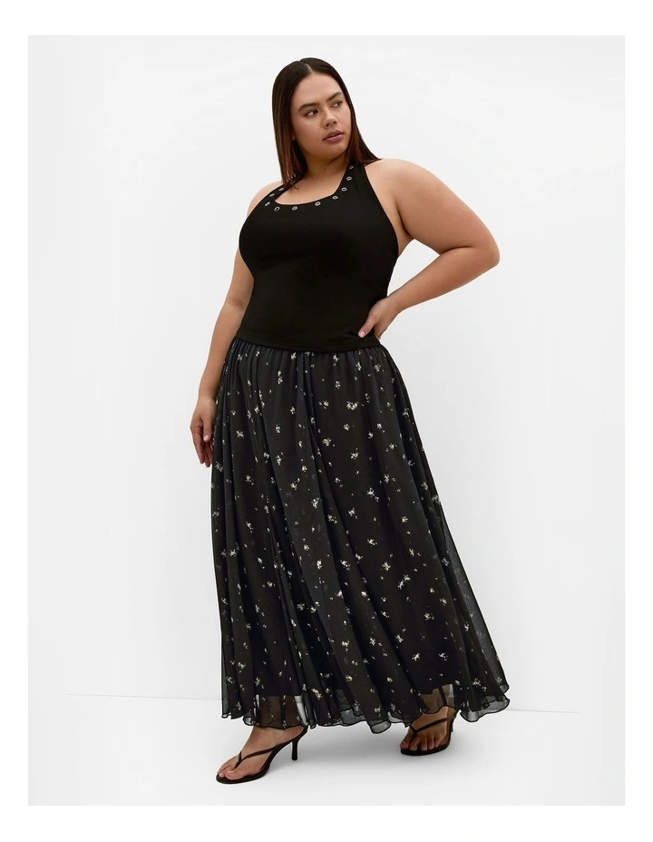 Plus Size Serena Posy Print Maxi Skirt in Black image 1