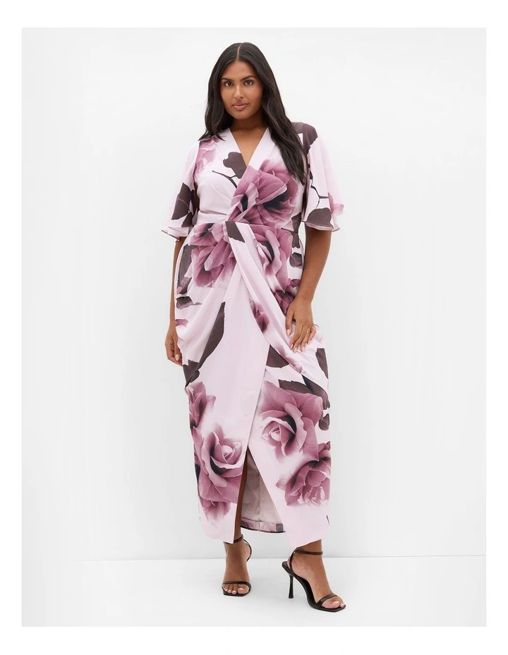 Plus Size Braelynn Bloom Print Maxi Dress in Blush image 1
