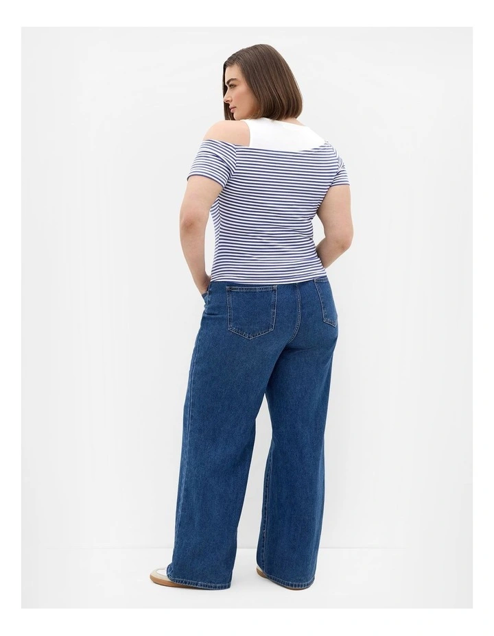 Plus Size Off Shoulder Stripe Double Layer Top in Blue image 2