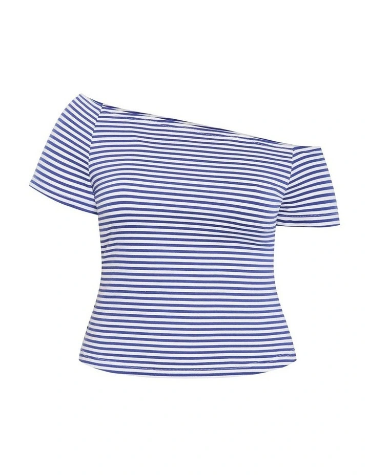 Plus Size Off Shoulder Stripe Double Layer Top in Blue image 3