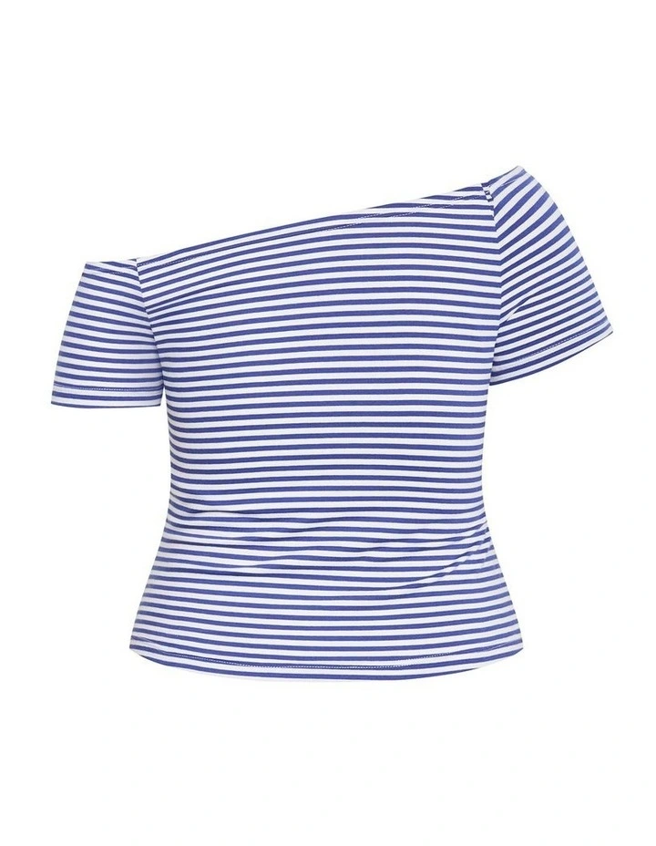 Plus Size Off Shoulder Stripe Double Layer Top in Blue image 4