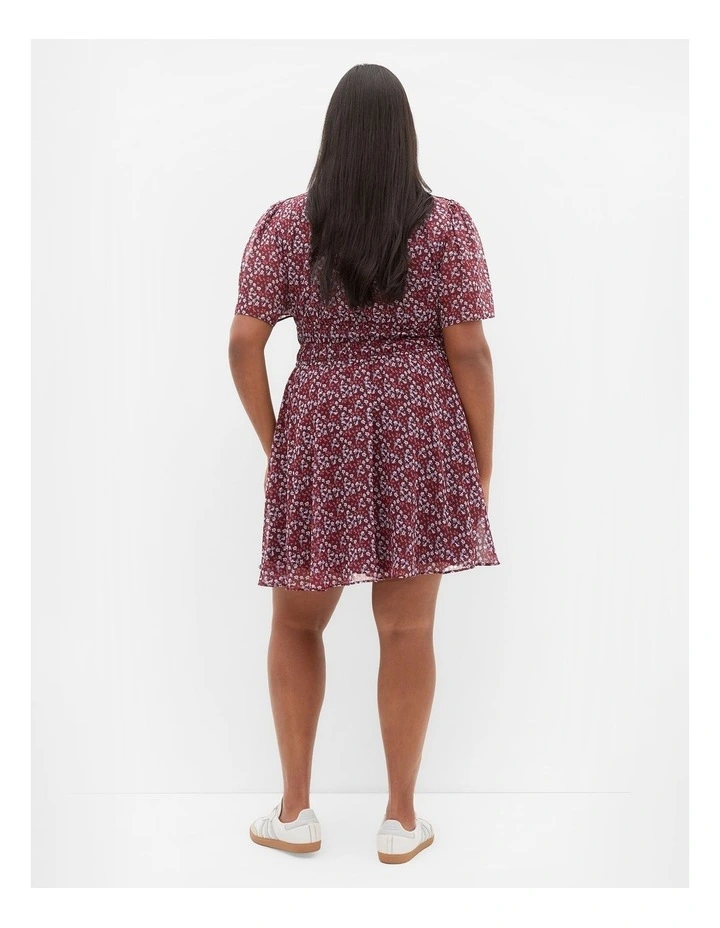 Plus Size Cara Ditsy Print Mini Dress in Berry image 2