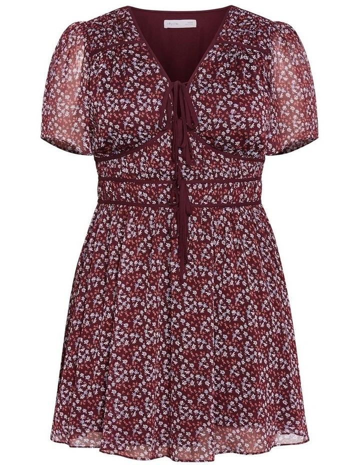Plus Size Cara Ditsy Print Mini Dress in Berry image 3