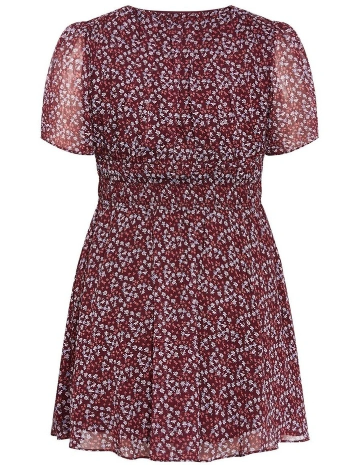 Plus Size Cara Ditsy Print Mini Dress in Berry image 4
