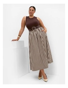 Plus Size Briar Contrast Stripe Dress in Dark Chocolate