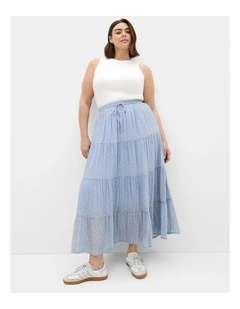 Plus Size Milly Ditsy Print Tiered Maxi Skirt in Blue