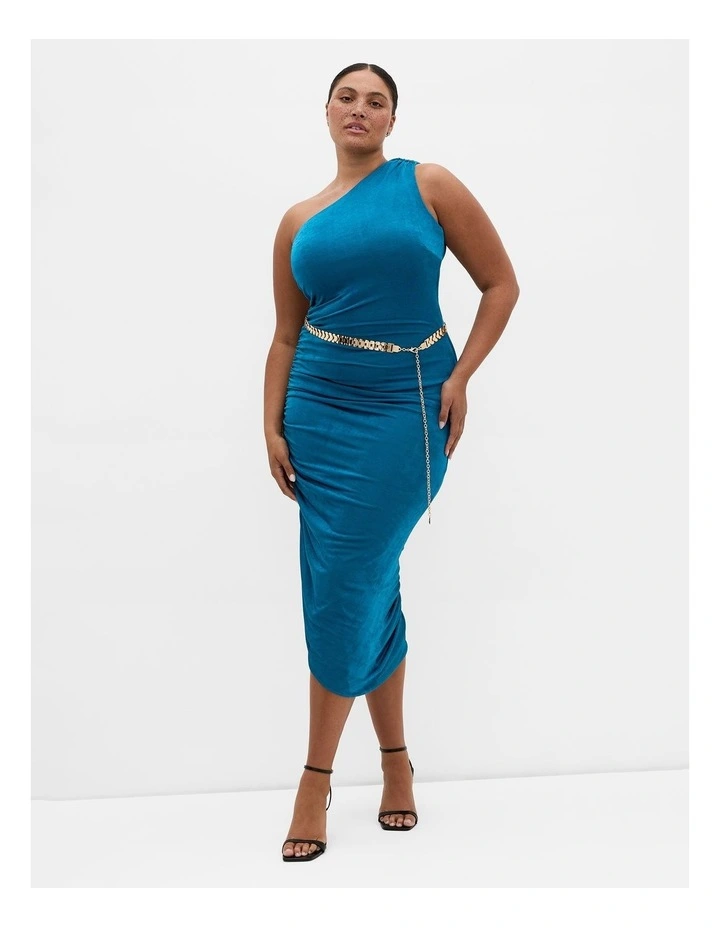 Plus Size Orbit One Shoulder Slink Dress in Poseidon image 1