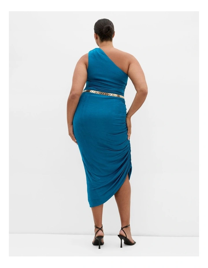 Plus Size Orbit One Shoulder Slink Dress in Poseidon image 2