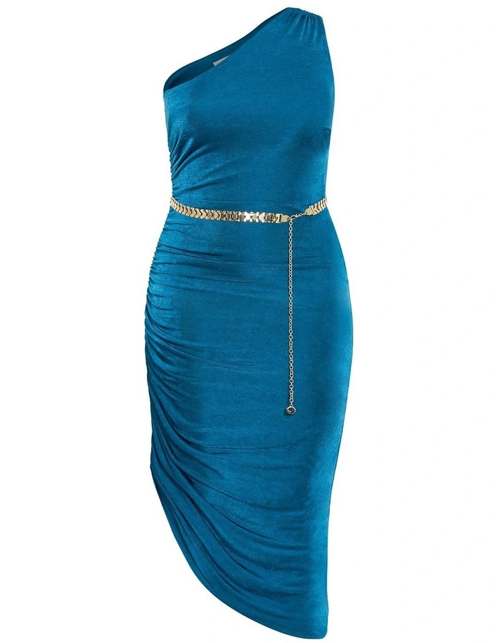 Plus Size Orbit One Shoulder Slink Dress in Poseidon image 3