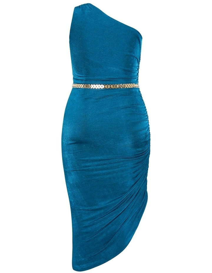 Plus Size Orbit One Shoulder Slink Dress in Poseidon image 4