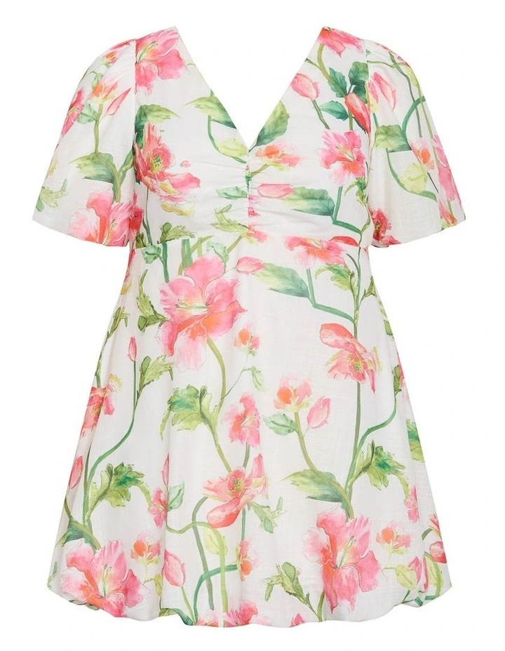Plus Size Jamie Floral Print Bubble Dress in White image 3