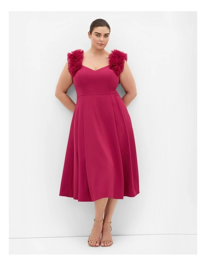 Plus Size Roselyn Ruffle Tulle Midi Dress in Raspberry image 1
