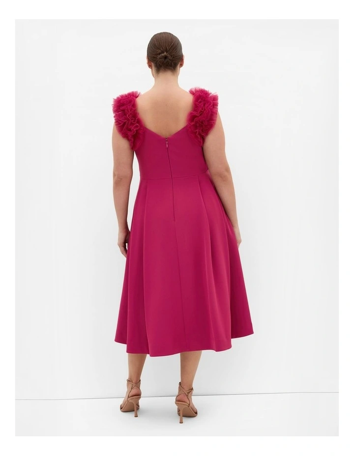 Plus Size Roselyn Ruffle Tulle Midi Dress in Raspberry image 2