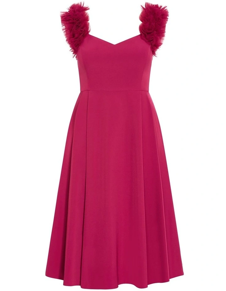 Plus Size Roselyn Ruffle Tulle Midi Dress in Raspberry image 3