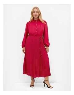 Plus Size Halle Long Sleeve Pleat Dress in Shiraz