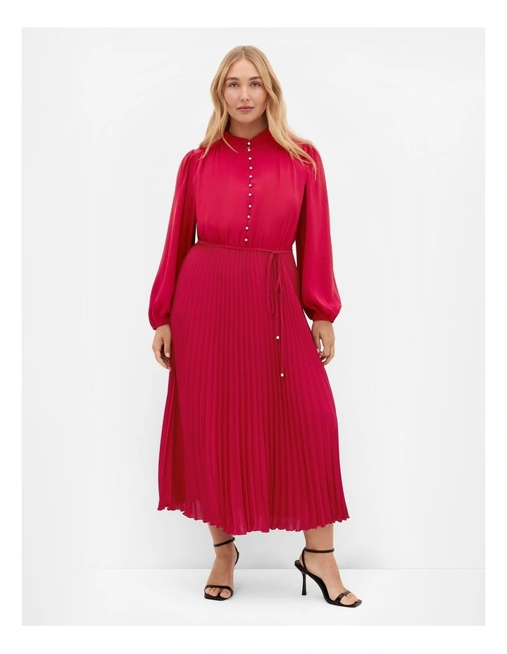 Plus Size Halle Long Sleeve Pleat Dress in Shiraz image 1