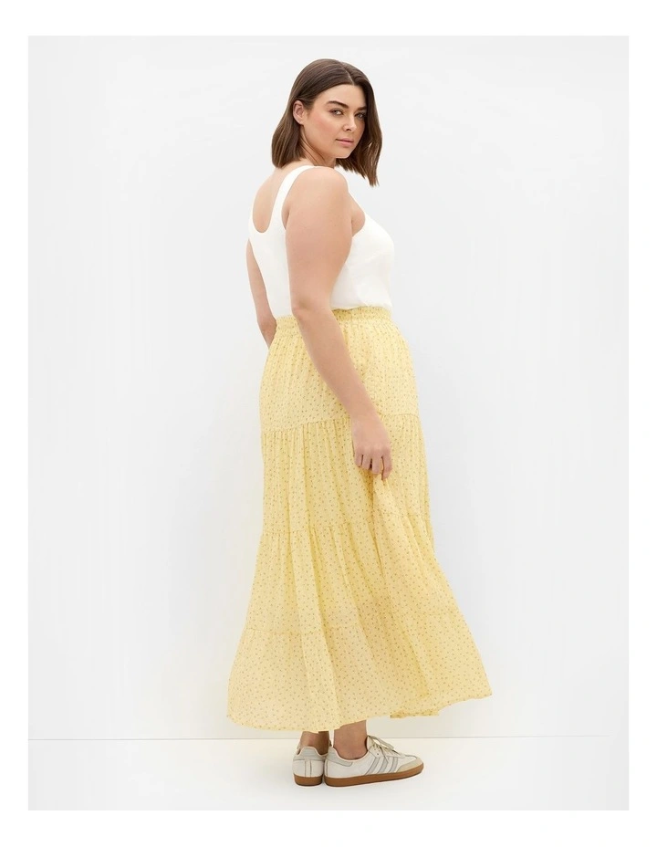 Plus Size Milly Ditsy Print Tiered Maxi Skirt in Lemon image 2