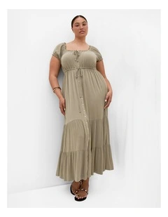 Plus Size Vintage Dreams Tiered Maxi Dress in Khaki