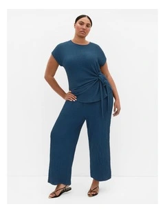 Plus Size Zoie Short Sleeve Side Tie Top in Petrol