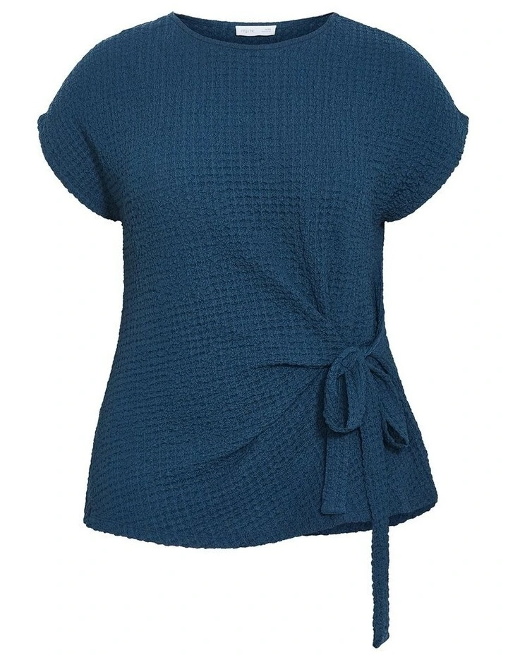 Plus Size Zoie Short Sleeve Side Tie Top in Petrol image 3