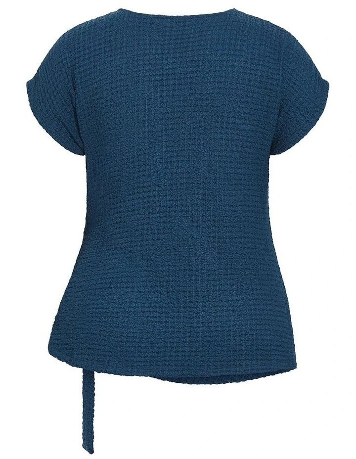 Plus Size Zoie Short Sleeve Side Tie Top in Petrol image 4