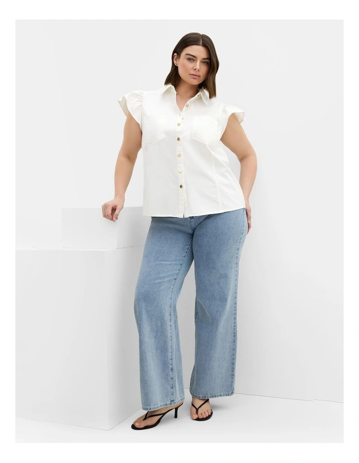 Plus Size Kelise Flutter Sleeve Cotton Shirt in Ivory image 1