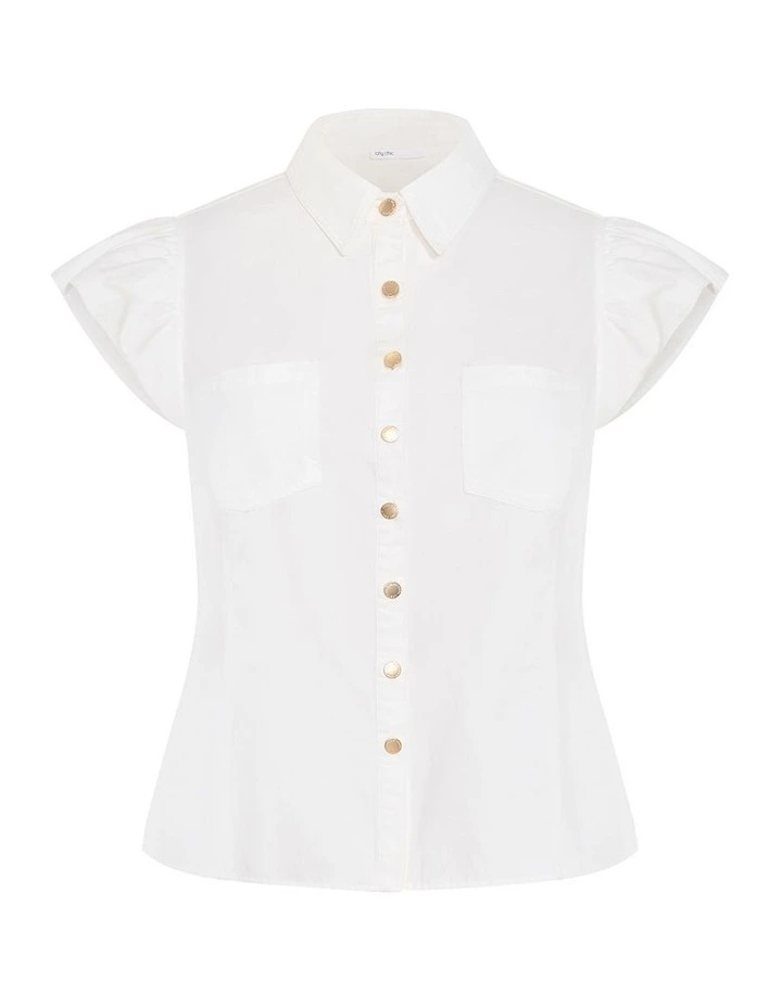 Plus Size Kelise Flutter Sleeve Cotton Shirt in Ivory image 3