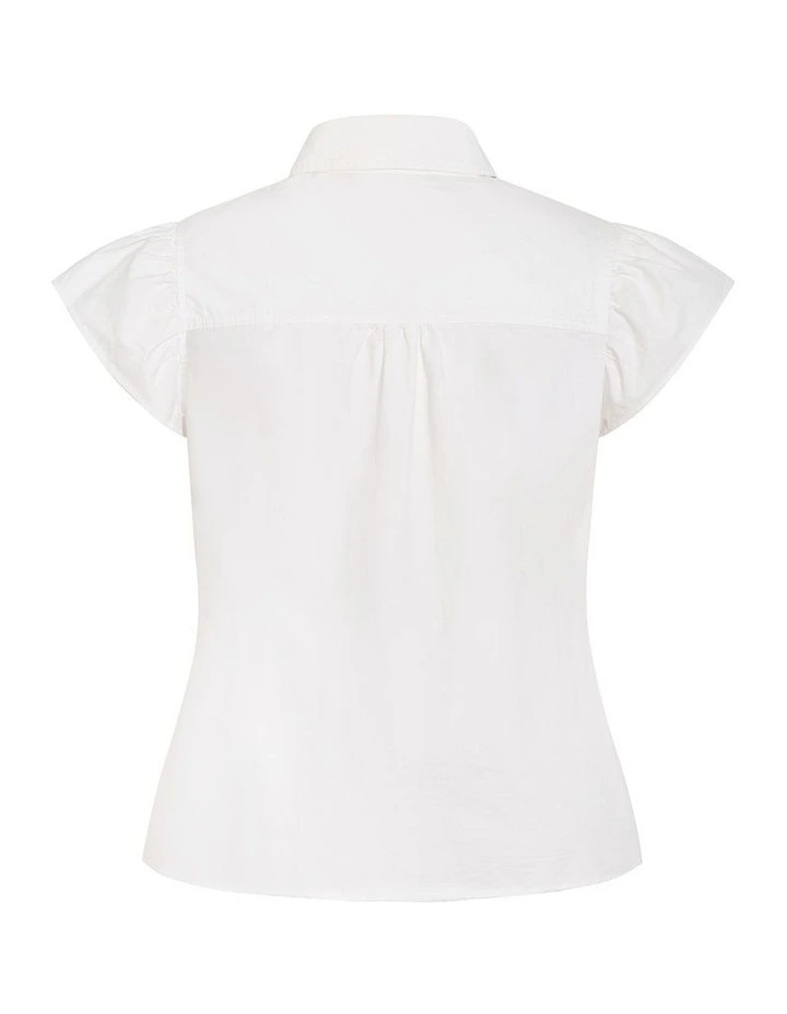 Plus Size Kelise Flutter Sleeve Cotton Shirt in Ivory image 4