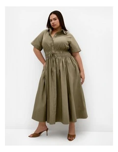 Plus Size Lana Midi Shirt Dress in Khaki