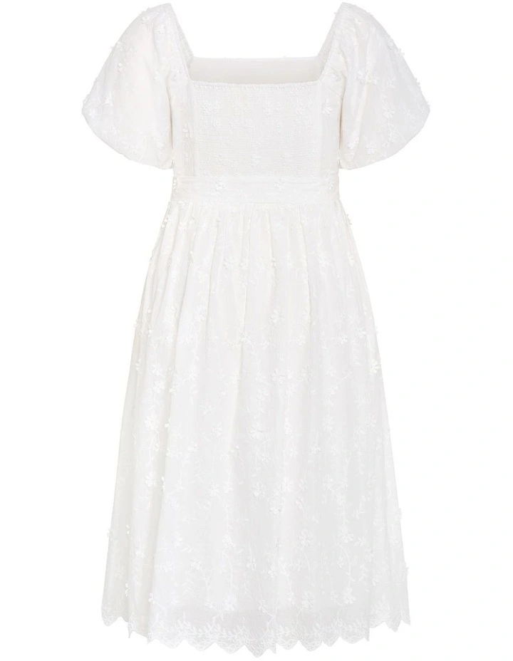 Plus Size Bridie Embroidered Puff Sleeve Midi Dress in Ivory image 4