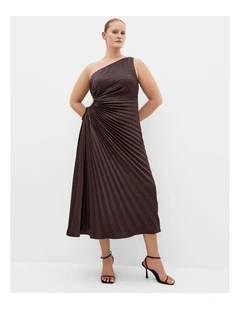 Plus Size Aliza One Shoulder Pleat Maxi Dress in Chocolate