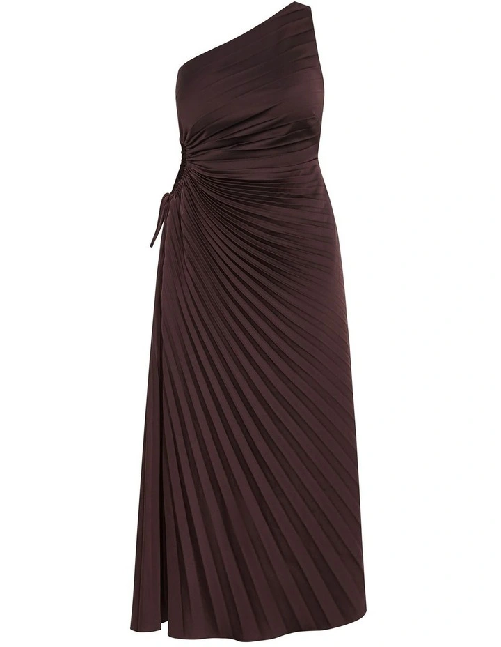 Plus Size Aliza One Shoulder Pleat Maxi Dress in Chocolate image 3
