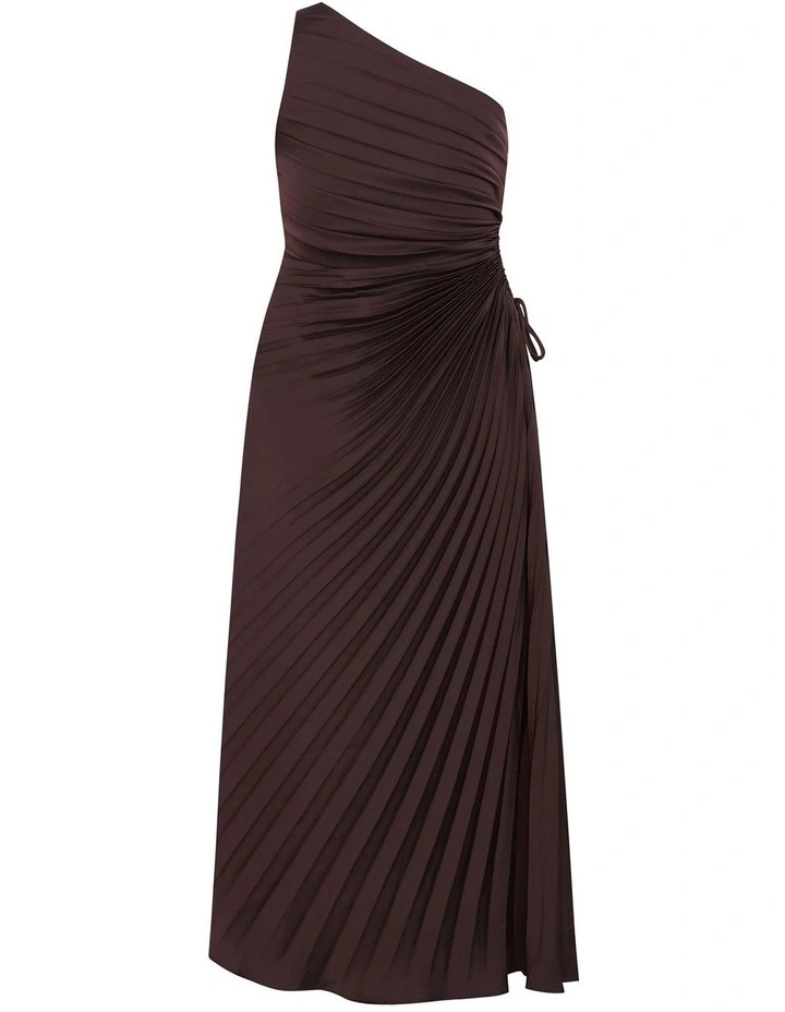 Plus Size Aliza One Shoulder Pleat Maxi Dress in Chocolate image 4