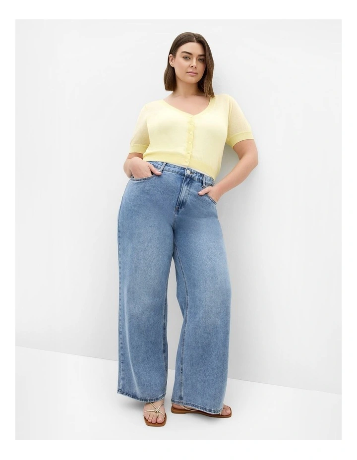 Plus Size Tara Short Sleeve Crop Cardigan in Lemon Drop image 1
